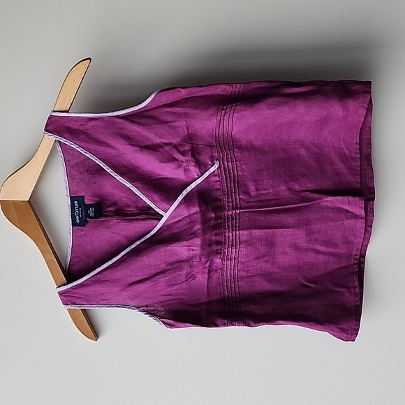 Vintage Ann Taylor Petites V Neck Cropped Linen Tank Top - Picture 1 of 5